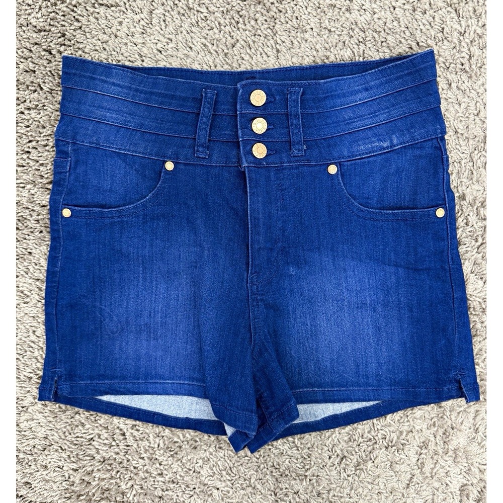 GUESS Los Angeles Women's High Rise Blue Denim Bermuda Shorts Button Fly 28